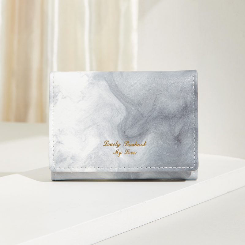 レディース二つ折り財布 大理石模様コンパクト三つ折り財布