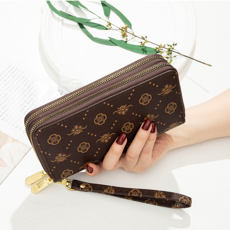 レディース二つ折り財布 花柄総柄プリント本革レディース二つ折り財布
