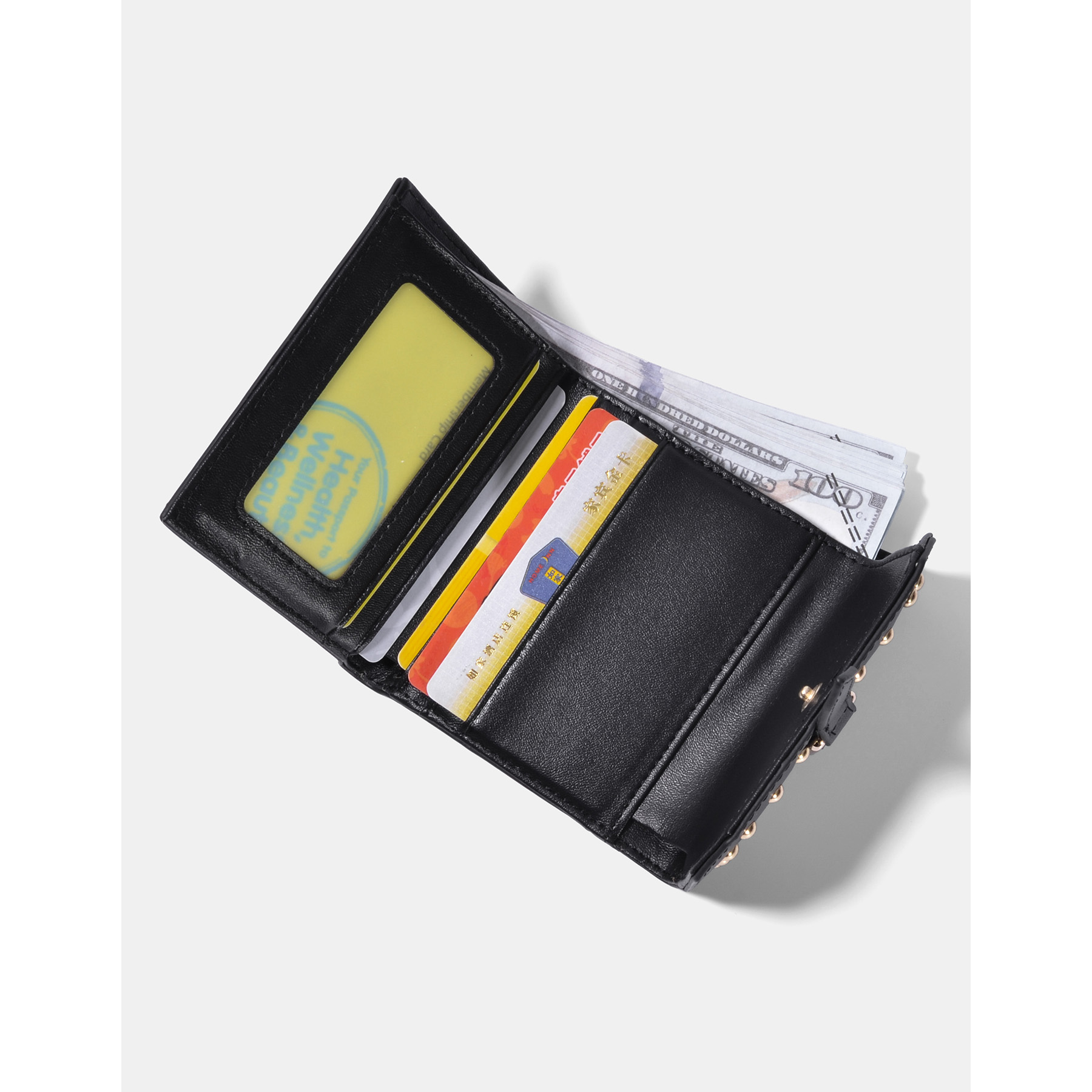 レディース二つ折り財布 スタッズ装飾コンパクト二つ折り財布