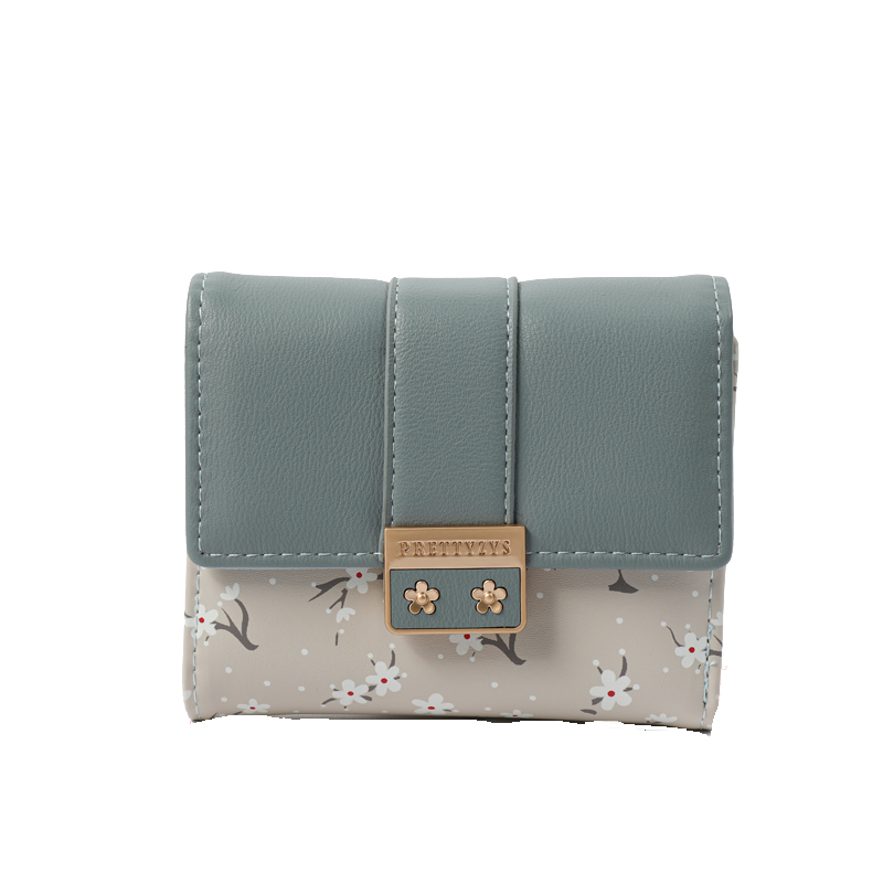 レディース二つ折り財布 花柄プリント金具留めレディース二つ折り財布