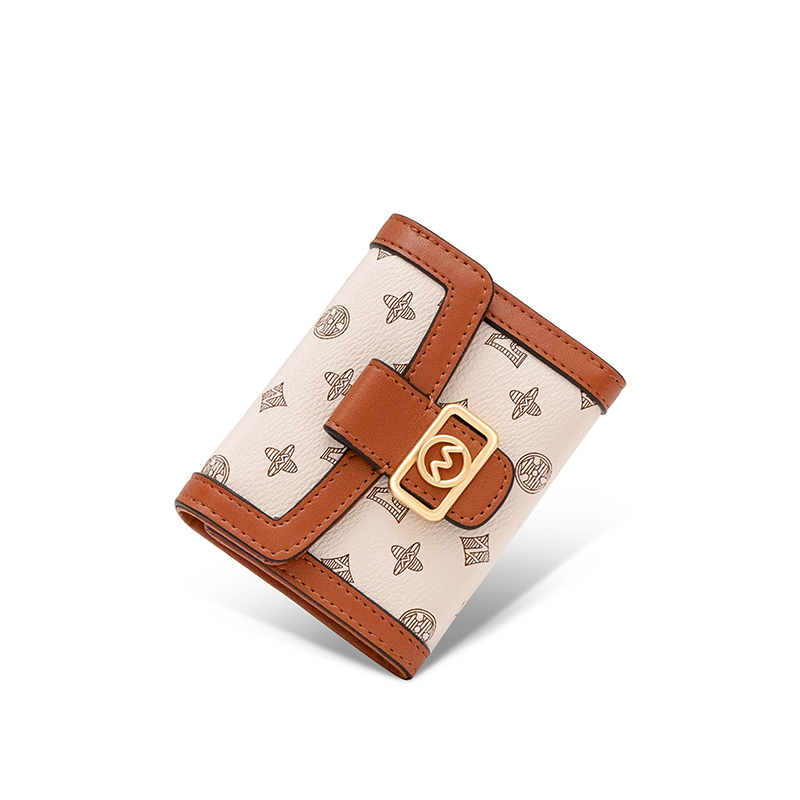 レディース二つ折り財布 花柄モノグラム金具付きレディース二つ折り財布