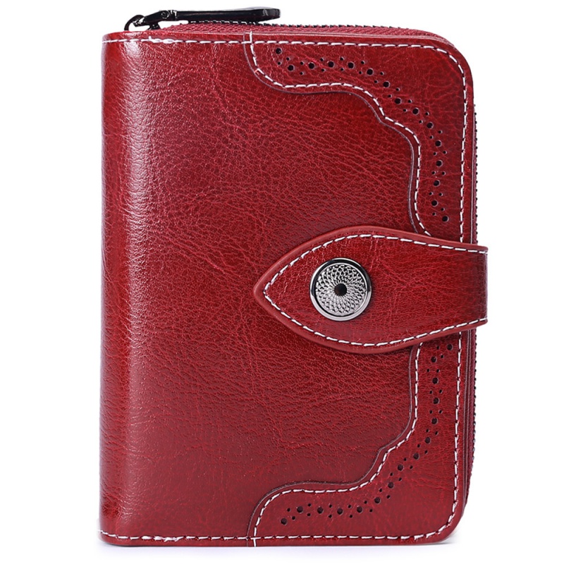 レディース二つ折り財布 ステッチ装飾本革二つ折り財布