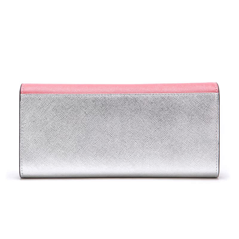 レディース二つ折り財布 金属プレート装飾付き上質レザー長財布