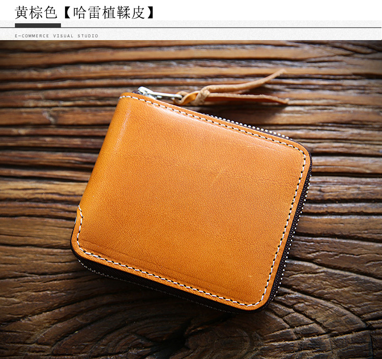 レディース二つ折り財布 本革ラウンドファスナー二つ折り財布小銭入れ付き