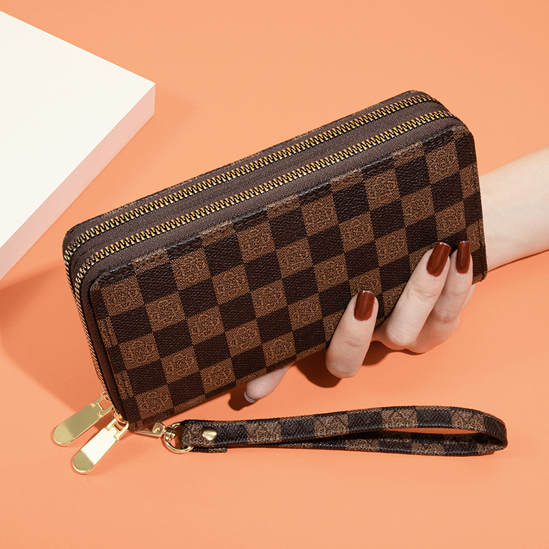 レディース二つ折り財布 市松模様レザー二つ折り長財布