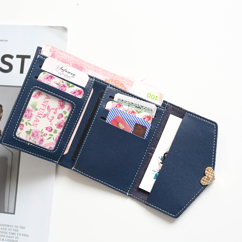 レディース二つ折り財布 ハート金具付きコンパクト二つ折り財布