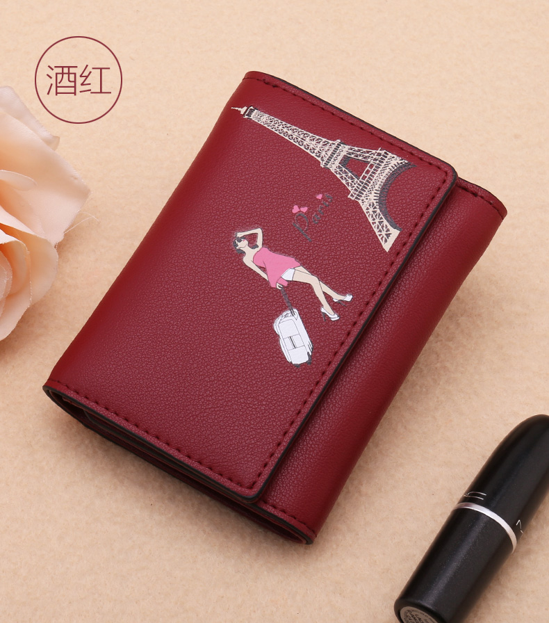 レディース二つ折り財布 巴里旅行少女刺繍レディース二つ折り財布