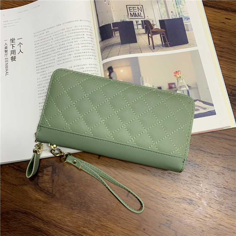 レディース二つ折り財布 キルティングステッチ長財布ラウンドファスナー