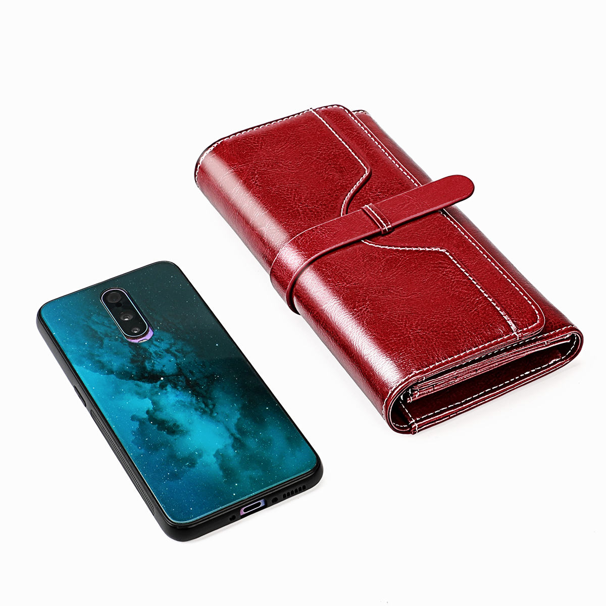 レディース二つ折り財布 上質本革ベルトデザイン二つ折り財布