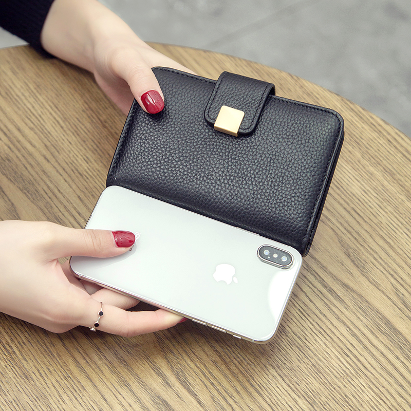 レディース二つ折り財布 金具留め具付きシュリンクレザー二つ折り財布