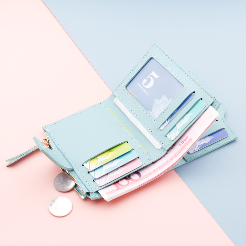 レディース二つ折り財布 多機能収納付きコンパクトレザー二つ折り財布