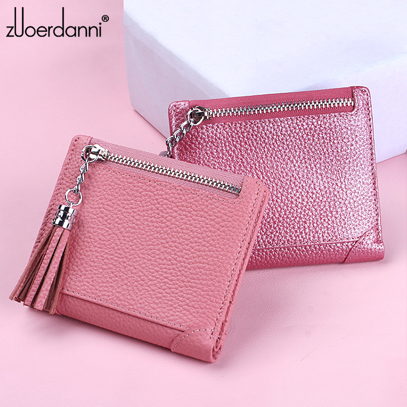 レディース二つ折り財布 タッセル付き本革二つ折りミニ財布