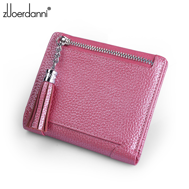 レディース二つ折り財布 タッセル付き本革二つ折りミニ財布