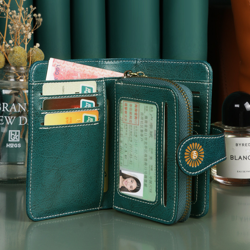 レディース二つ折り財布 太陽模様金具付き多機能レディース二つ折り財布