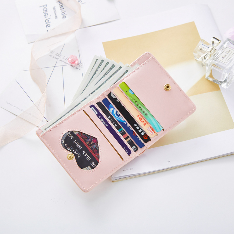 レディース二つ折り財布 可愛い象キャラクター刺繍入りコンパクト二つ折り財布