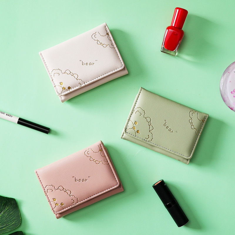 レディース二つ折り財布 くま刺繍デザインコンパクト二つ折り財布