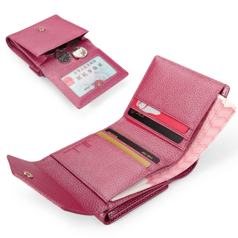 レディース二つ折り財布 型押しレザー三つ折りミニ財布