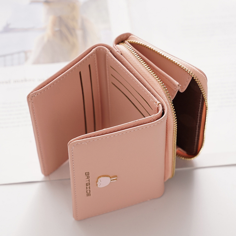 レディース二つ折り財布 うさぎモチーフ付き三つ折りミニ財布