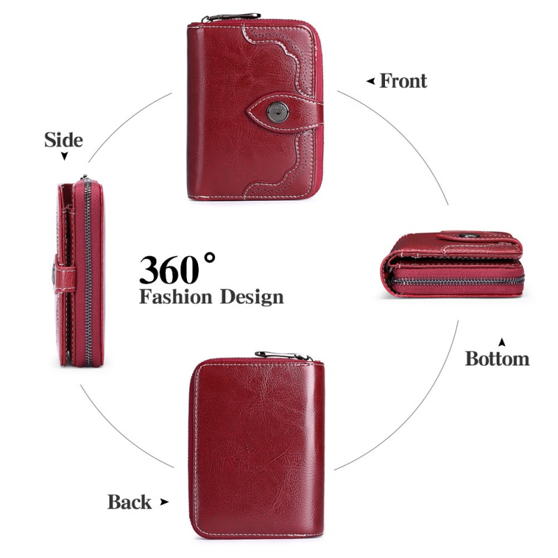 レディース二つ折り財布 ステッチ装飾本革二つ折り財布