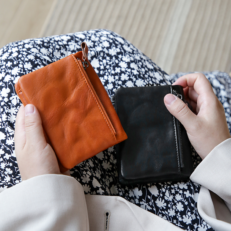 レディース二つ折り財布 本革仕立てコンパクト二つ折り財布