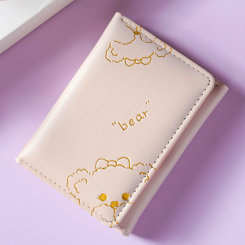 レディース二つ折り財布 くま刺繍デザインコンパクト二つ折り財布