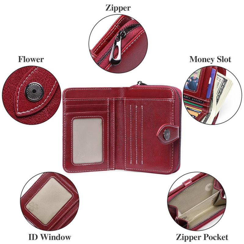 レディース二つ折り財布 ステッチ装飾本革二つ折り財布