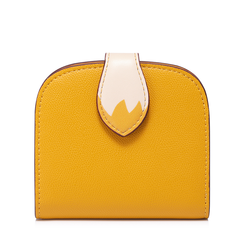 レディース二つ折り財布 留め具付き本革二つ折りミニ財布