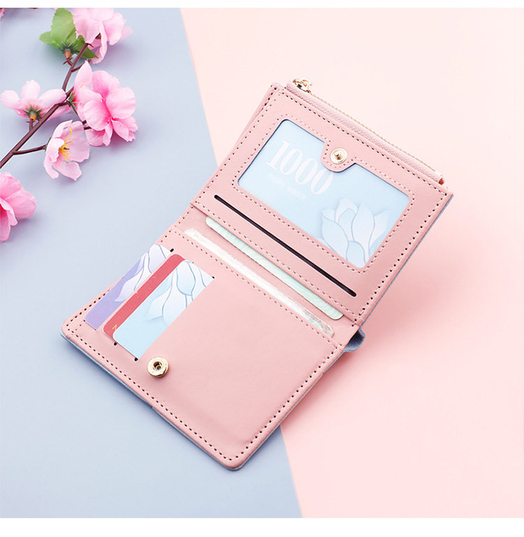 レディース二つ折り財布 うさぎチャーム付き配色切替レディース二つ折り財布ミニ