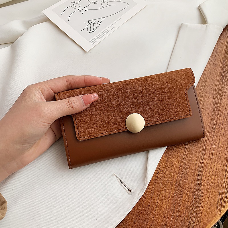 レディース二つ折り財布 丸金具付き異素材切替レディース二つ折り財布