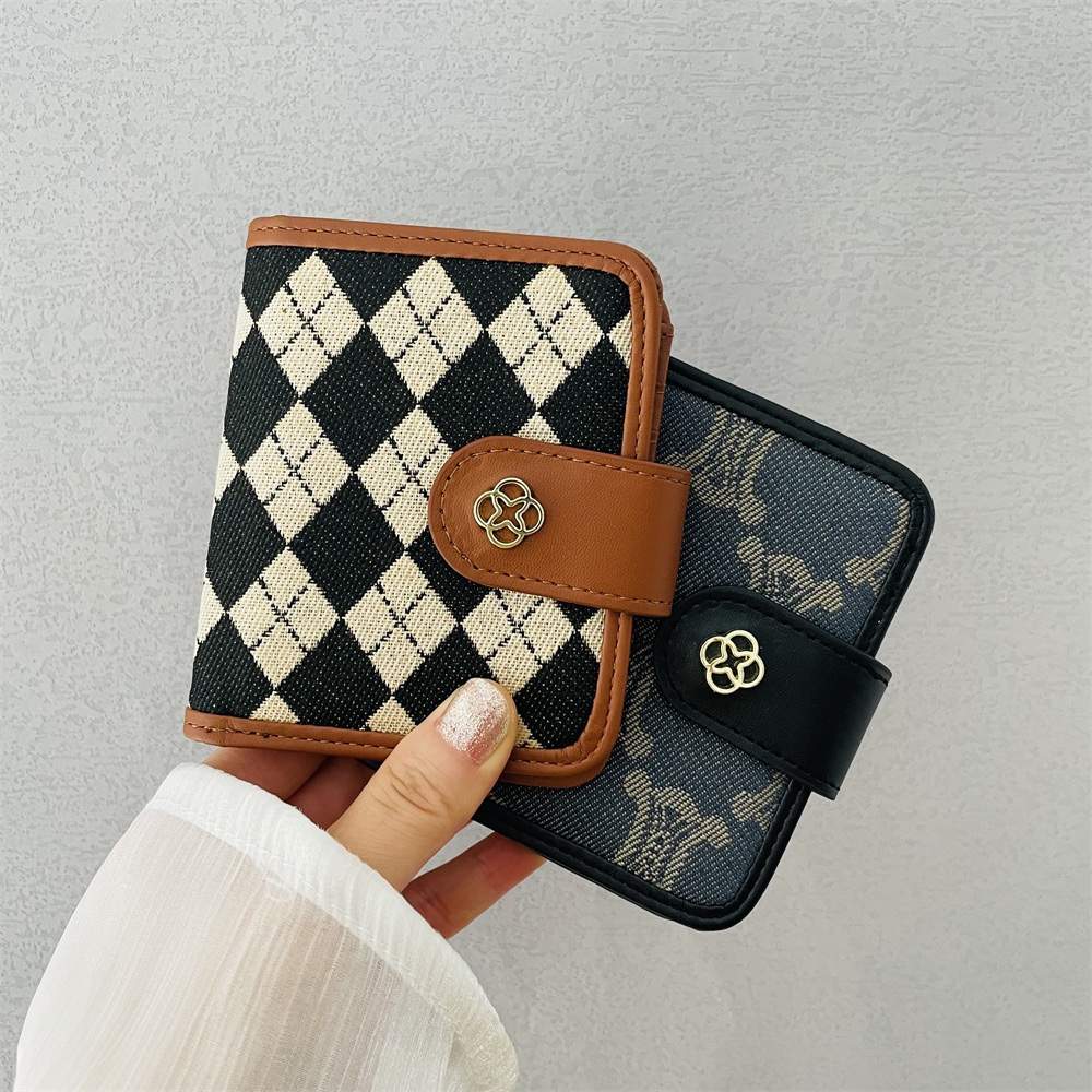 レディース二つ折り財布 幾何学模様のエレガント二つ折りミニ財布