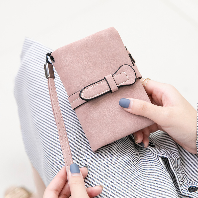 レディース二つ折り財布コンパクト ベルトデザインストラップ付き二つ折り財布