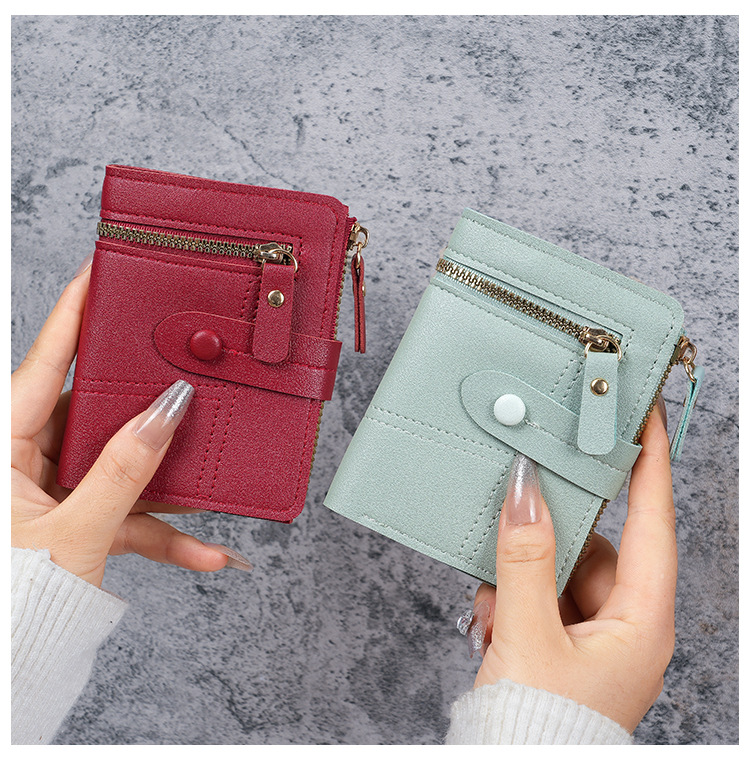 レディース二つ折り財布 多機能ボタン留めミニ二つ折り財布