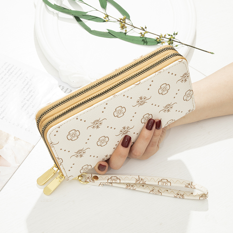 レディース二つ折り財布 花柄総柄プリント本革レディース二つ折り財布