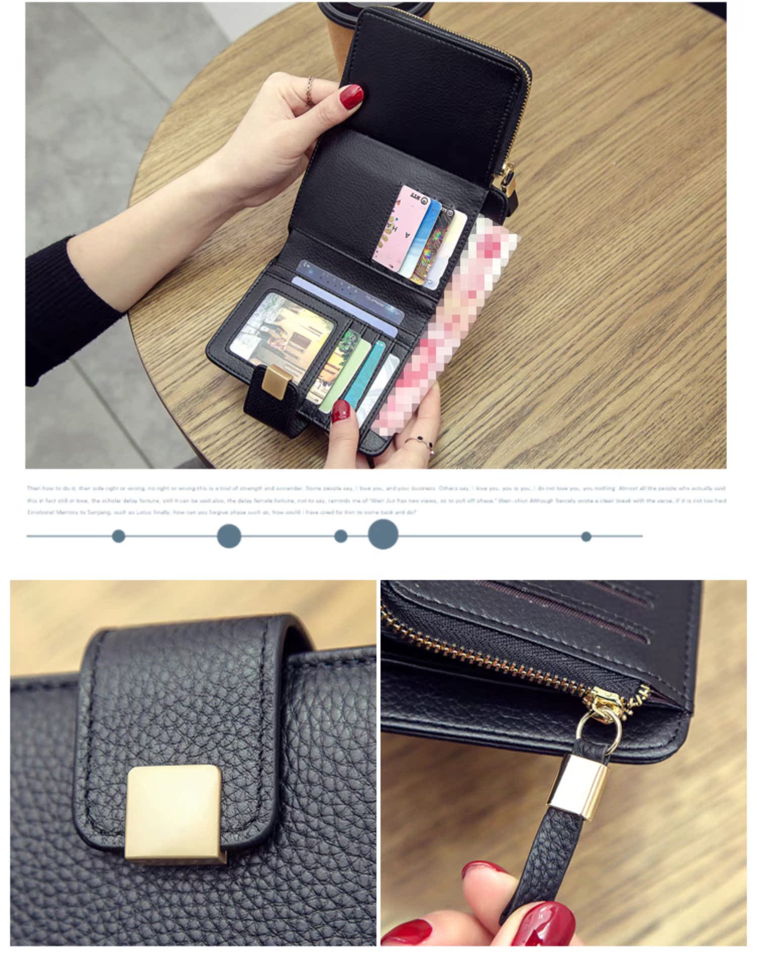 レディース二つ折り財布 金具留め具付きシュリンクレザー二つ折り財布