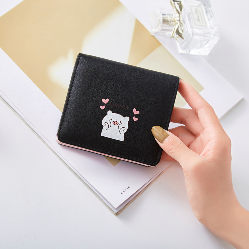 レディース二つ折り財布 可愛い象キャラクター刺繍入りコンパクト二つ折り財布