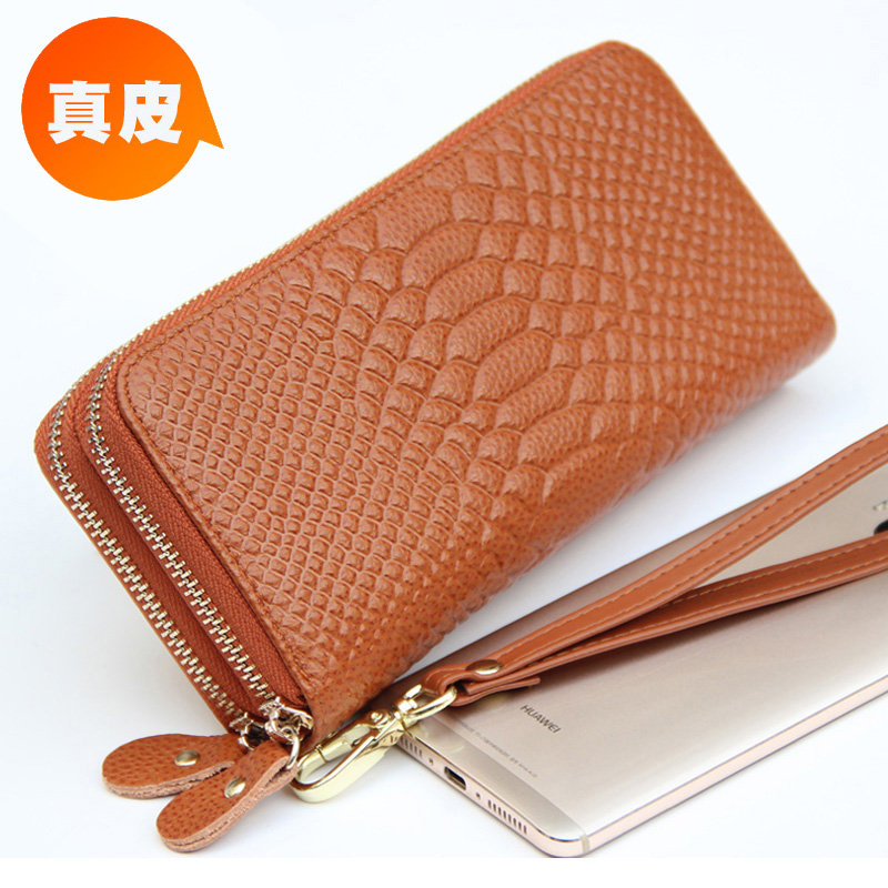 レディース二つ折り財布 クロコダイル型押し本革ラウンドファスナー長財布