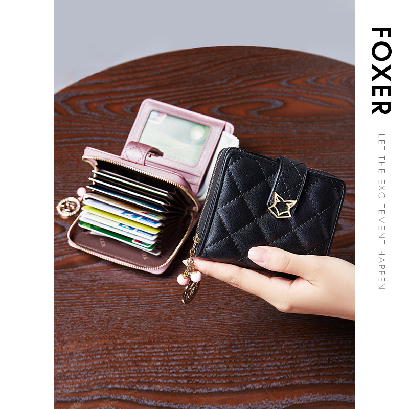 レディース二つ折り財布 狐モチーフ金具付きキルティング二つ折り財布