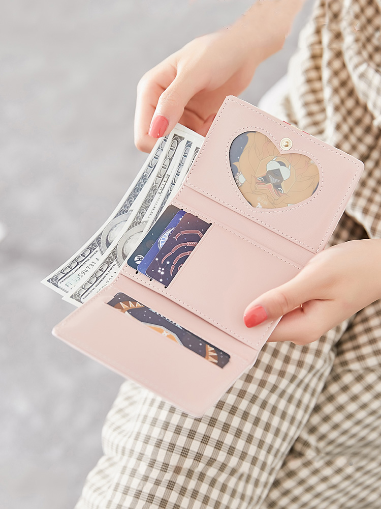 レディース二つ折り財布 愛らしい子猫プリント コンパクト二つ折り財布