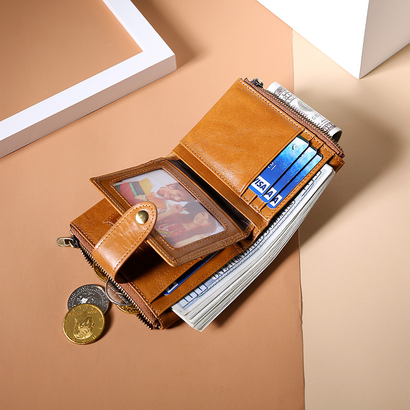 レディース二つ折り財布 本革製多機能小銭入れ付きレディース二つ折り財布