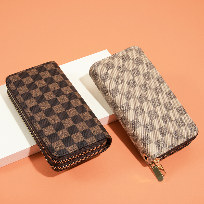 レディース二つ折り財布 市松模様レザー二つ折り長財布