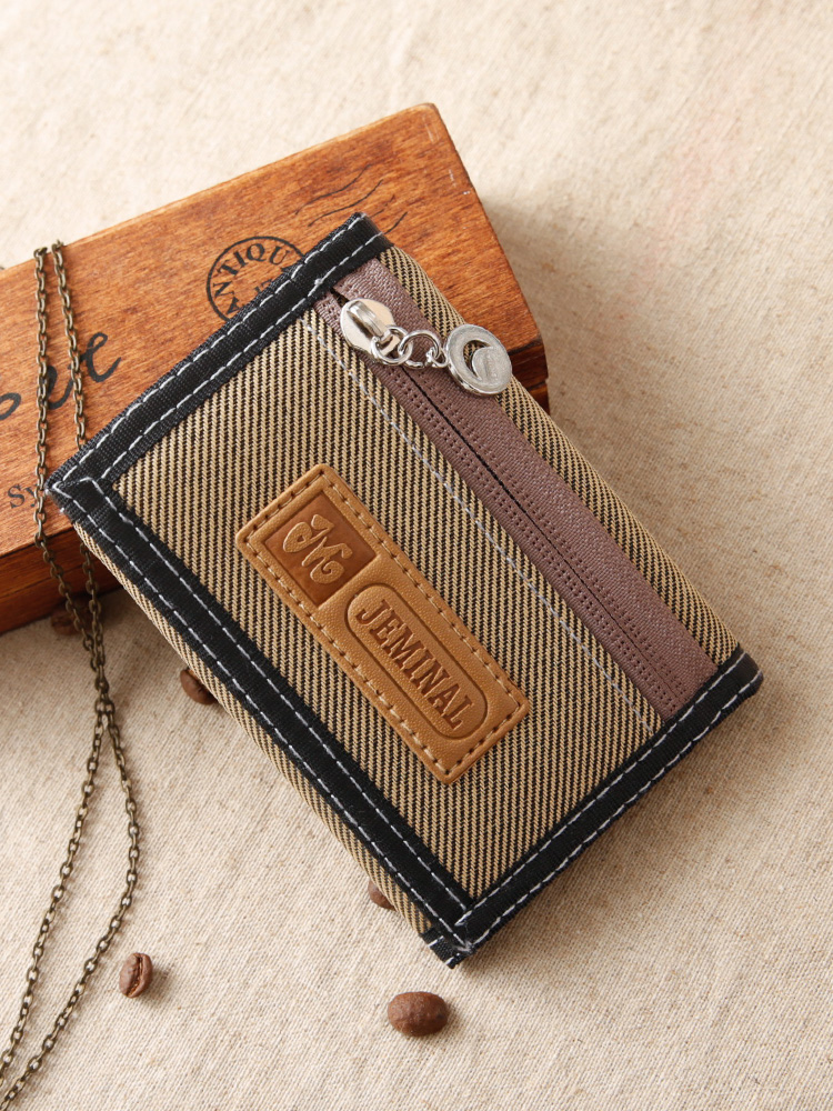 レディース二つ折り財布 デニム風生地ステッチデザイン二つ折り財布