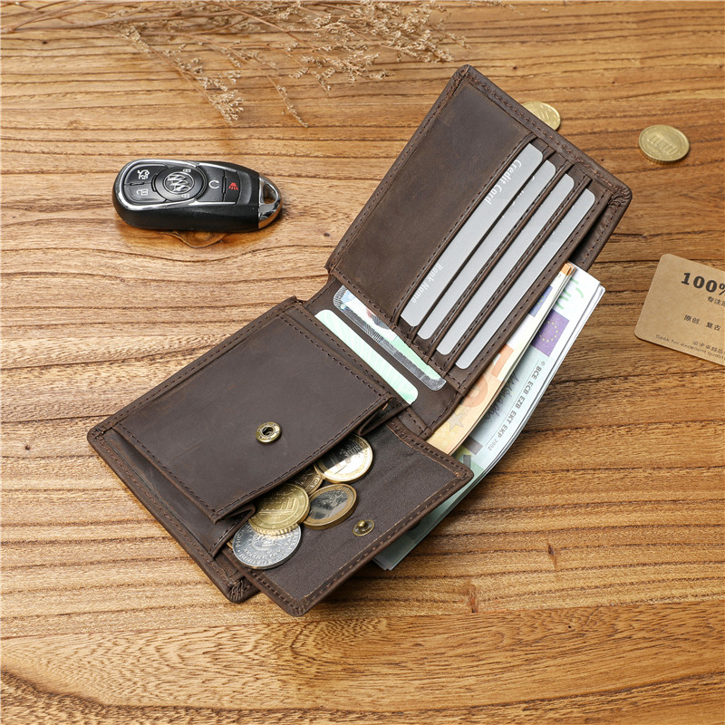 レディース二つ折り財布 シンプル本革二つ折り財布薄型小銭入れ付き