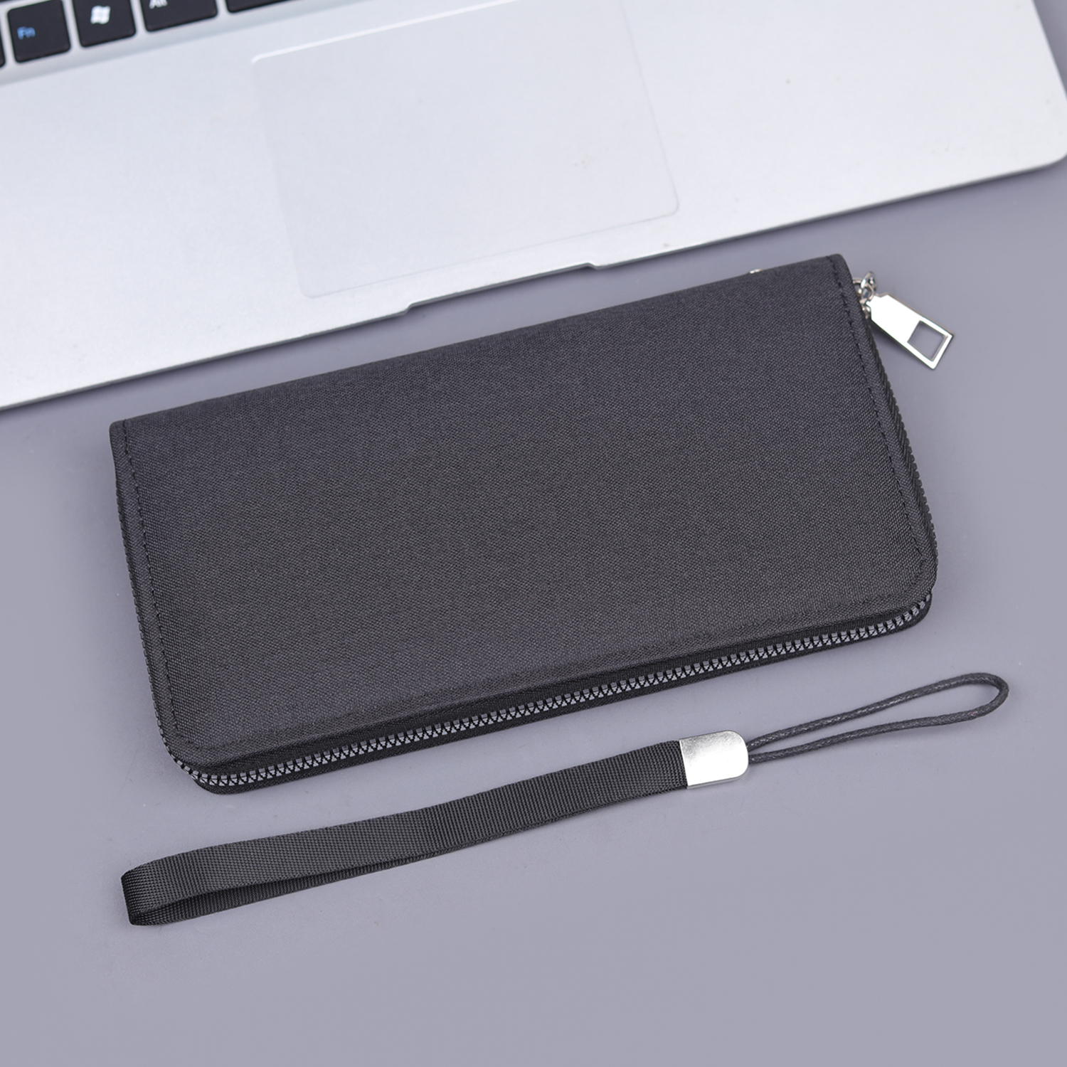 レディース二つ折り財布 大容量多機能ストラップ付きラウンドファスナー財布