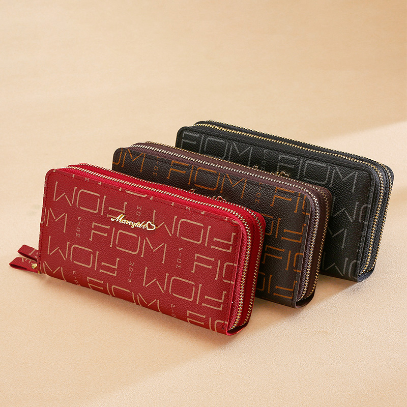 レディース二つ折り財布 幾何学模様レザー調ラウンドファスナー二つ折り財布