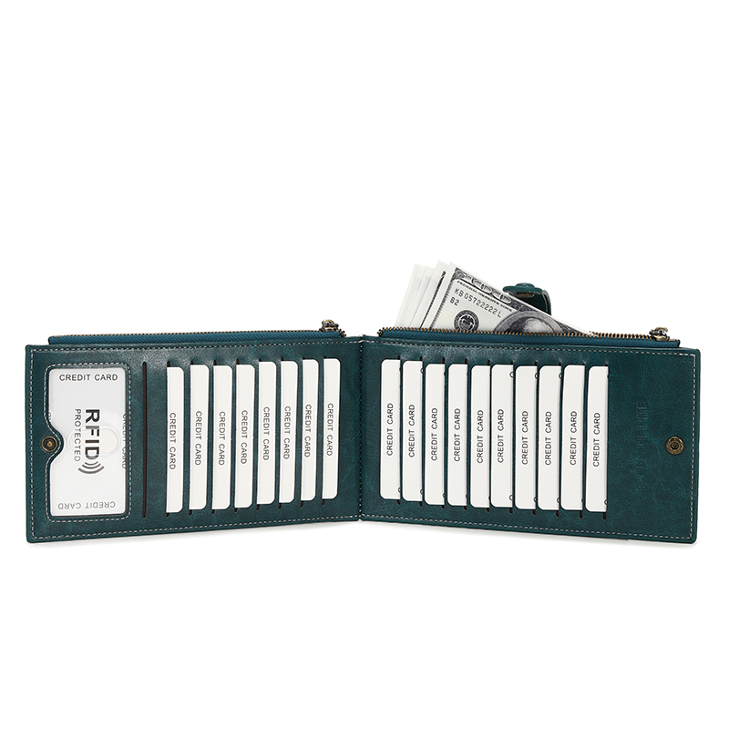 レディース二つ折り財布 多機能カードホルダー付きジッパー式二つ折り財布