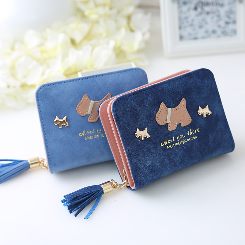 レディース二つ折り財布 多機能収納タッセル付きコンパクト二つ折り財布