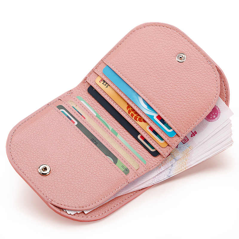 レディース二つ折り財布 本革型押しスナップボタン式ミニ二つ折り財布