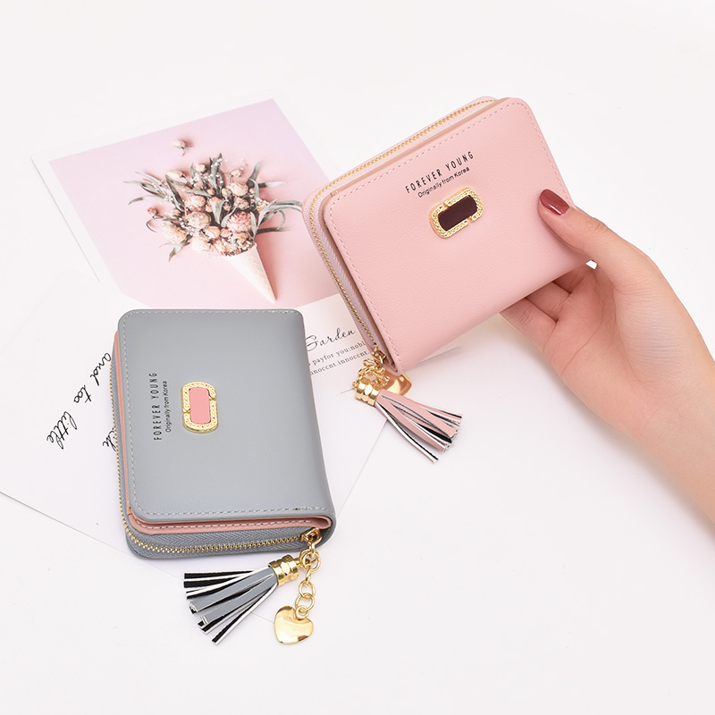 レディース二つ折り財布 多機能蛇腹カード収納付きタッセル二つ折り財布