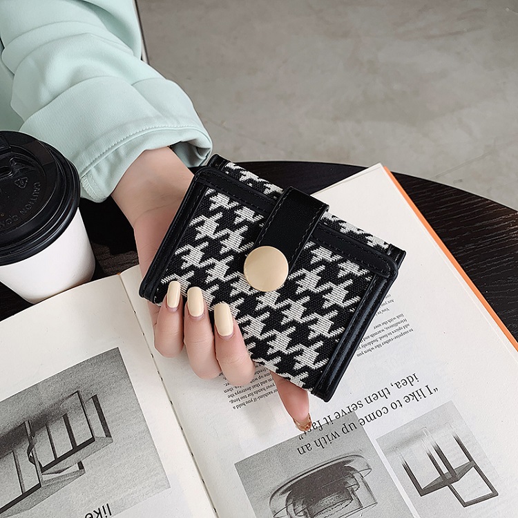 レディース二つ折り財布 千鳥格子柄パイピング二つ折り財布