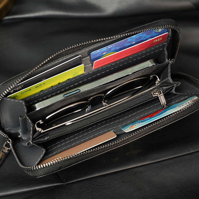 レディース二つ折り財布 市松模様型押しレザーラウンドファスナー二つ折り財布